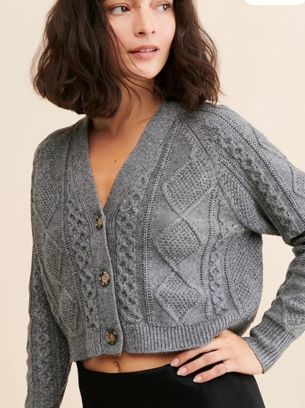 Madewell Lurex Sahara Cable Cardigan in Charcoal Gray Sz XS